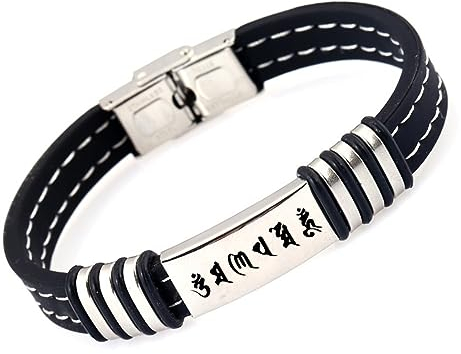 KBNSUIAN Mantra Tibetan Armband, Om Mani Padme Hum Buddhistische Sanskrit Segen Linien Silikon Armreif mit Schnalle, Frauen Männer Buddhismus Amulett Schmuck zum Schutz, 8.26''