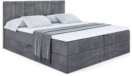 ALTDECOR Boxspringbett mit H4-Matratze MOETI - 180x200 - Dunkelgrau