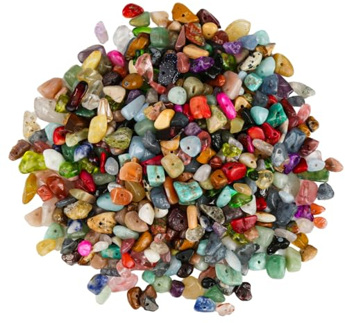 1 Box/500 Stück Edelstein Perlen, 5-8mm Edelsteine mit Loch Naturstein Perlen zum Auffädeln Pastell Halbedelsteine für Uffädeln DIY Armbänder Halskette Ohrringe Schmuck Basteln