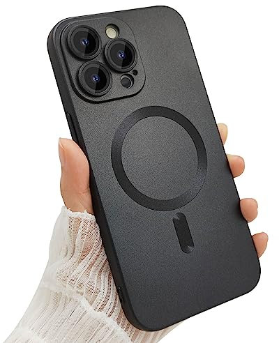 ankofave Magnetic case for iPhone 14 Pro Max Phone Case for Women, Matte Luxury Soft Metallic Luster Design with Camera Lens Protector, Compatible with Magsafe Case for iPhone 14 Pro Max 6.7-Black