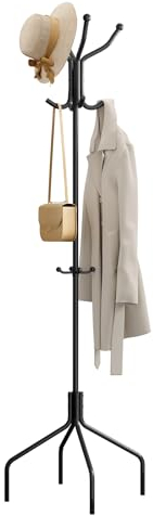 eSituro Garderobenständer, Kleiderständer aus Metall mit 12 Haken, Jackenständer mit 4 Beinen, freistehende Garderobe, für Mäntel Hüte Taschen, für Flur Büro Schlafzimmer, Schwarz