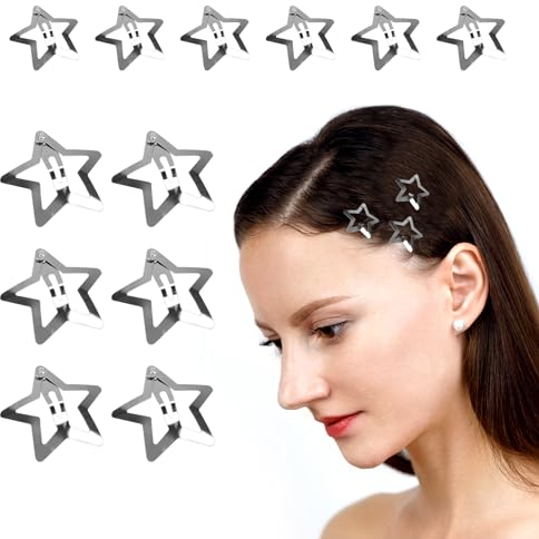 12 Pezzi Fermagli Per Capelli a Stella, Yvmew Mollette con Stella Argento Accessori Capelli Stella Clip Capelli a Stella in Metallo per Ragazze e Donne 2 Misure 3 cm 4 cm