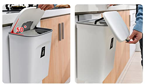 Alnemy Mülleimer Küche,Biomülleimer mit Deckel 9L,Abfallsammler Wandmontage Plastik Komposteimer Geruchsdicht Abfallbehälter Tür zum Aufhängen für Wohnmobil Küchenschrank (Weiß)