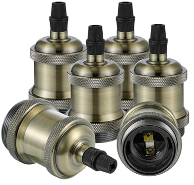 Vecys 6 Stück Vintage E27 Edison Oprawa Lampenfassung Vintage Bronze Aluminium Kunststoff E27-Schraube Hängend 5x5x8,9 cm 0-250 V 60 W Max. 75 ℃ Bronze