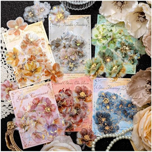 Scrapbook Zubehör Stickers 120 Stück,Bullet Journal Scrapbooking Sticker Set,PET Blumen Aufkleber Deko für Bullet Journal Zubehör,Junk Journal,Fotoalbum,Design（Blossoms)