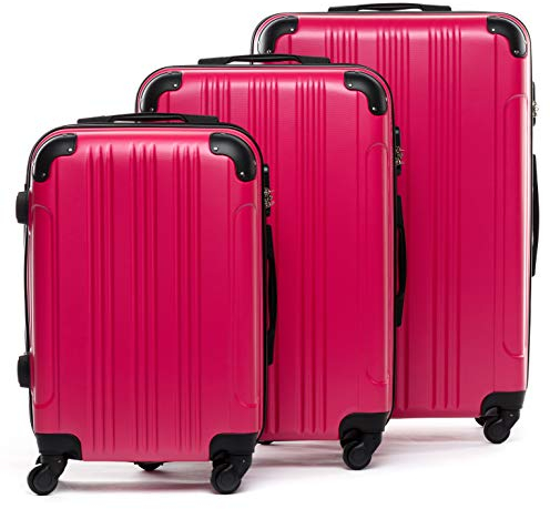 FERGÉ Set de 3 valises rigides à 4 roulettes QUÉBEC | Lot de 3 - Trolley Voyage | Ensemble de Bagages Rose