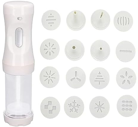 Evzvwruak 1 pressa elettrica per biscotti con 12 stampi e 4 ugelli decorativi, stampo da forno in ABS per torte, dessert, fai da te e decorazioni da forno