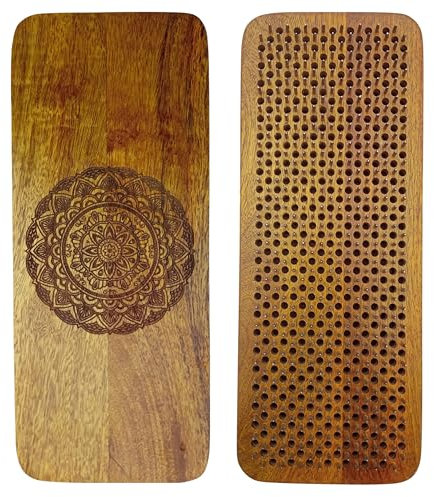 SattesGrün® Sadhu Board aus Mangoholz mit Mandala-Motiv – Handgefertigtes Nagelbrett, 4 Nagelabstände für Yoga, Meditation & Achtsamkeit (Mandala, 15 mm)