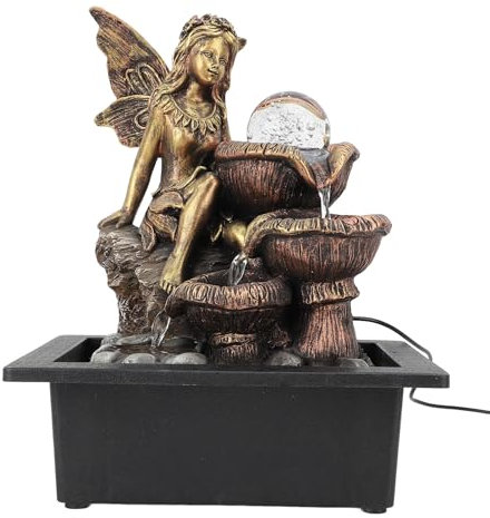 Fontana da Tavolo Decorativa USB Pompa Silenziosa Luce LED per Soggiorno, Fontana a Cascata da Tavolo Premium per il Relax