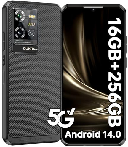 OUKITEL WP50 Rugged Smartphone 5G - 16GB RAM + 256GB ROM, 6.6 Display Mobile Phones, 48MP+8MP Camera, 6500mAh Battery Android 14 Phone Unlocked, 5G Dual SIM/IP68/IP69K Rugged Phone/NFC/GPS, Black