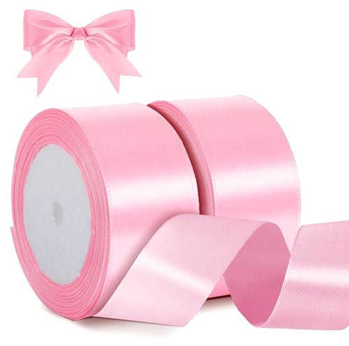 2 Rolln Schleifenband Rosa,22m X 38mm Satinband Rosa,Hochzeit Geschenkband Breit Dekoband,Geschenkbänder Stoffband für Geschenkverpackung Basteln Blumen Deko