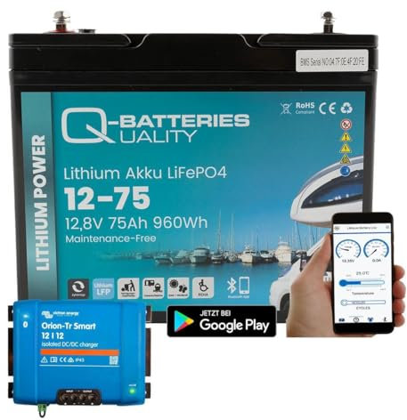 Q-Batteries Lithium Akku 12-100S 12,8V 100Ah 1280Wh LiFePO4 Batterie mit Victron Orion Ladegerät