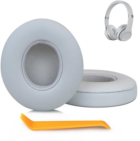 SINOWO Earpads Replacement for Beats Solo 2 & Solo 3 Wireless On-Ear Headphones,Solo2 Solo3 Ear Pads Cushions with Noise Isolation Memory Foam,Soft Protein Leather(Matte Silver)