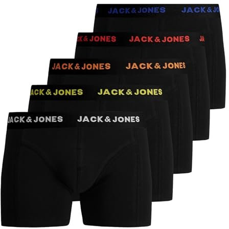 JACK & JONES Herren Unterhosen Shorts Boxershorts Trunks 5er Pack, Farbe:Schwarz, Wäschegröße:2XL, Artikel:-Black/Black/Black/Black/Black