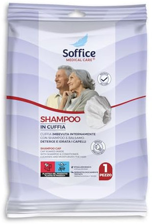 Cuffia Shampoo Monouso SOFFICE - 10 Confezioni da 1 pz - Ideale per Lavare la Testa di Disabili e Anziani, Comoda per Allettati, Shampoo Secco in Cuffie Capelli usa e getta T&C