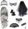 Vampir Perücke Damen,Perücke Frauen Kostüm,Frauen Hochtemperatur-Cosplay-Perücke Graue Perücken für Frauen, Perücke Grau Silber,Perücke Frauen Grau