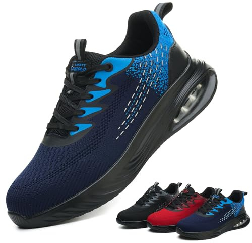 TQGOLD Scarpe Antinfortunistiche Uomo Donna Leggere Scarpe da Lavoro con Punta in Acciaio Antiscivolo Scarpe da Cantiere Scarpe Sicurezza Sportive Traspiranti (Blue,44EU)