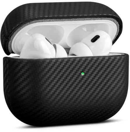 Haobobro Lederhülle für AirPods Pro 2 Hülle, Ausgewähltes hautfreundliches Leder, mit Kohlefaser-Textur, handgefertigtes Fallschutzgehäuse für AirPods Pro 2. Generation, Schwarz