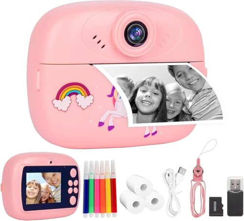 Kids Camera Instant Print, 1080P HD Digital Camera for Girls with 32GB SD Card, Instant Printer for Kids with Color Pens & 3 Rolls Print Paper (Pink)
