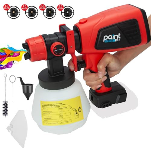 HVLP Cordless Paint Sprayer for Milwaukee M18 18V Battery, 4 Copper Nozzles, Electric Spray Paint Gun for Home Interior & Exterior, Fence Furniture Wall - Battery Not Included (Red)