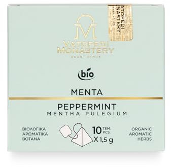 Bio-Pfefferminz-Tee mit aromatischen Kräutern vom Berg Athos (Mentha Pulegium) – von Mönchen handgepflückt & getrocknet – 10 Pyramidenteebeutel – 15g