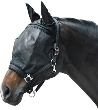 Waldhausen Fliegenmaske Premium mit Halfter, mit Ohrenschutz, schwarz, SH