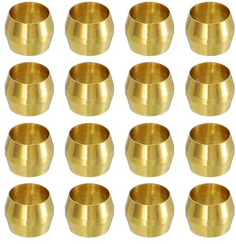 sourcing map 60Pcs Fit for 6mm(1/4) Tube OD Brass Compression Sleeve Ferrules Brass Compression Tube Fitting for Water Oil Air Pipe