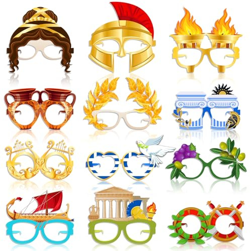 Harrycle 36 Pcs Greek Mythology Decoration Ancient Greece Theme Eyeglasses | Greek Paper Glasses Frame Greece Photo Booth Props Greek Party Favors Toga Decorations for Greece God Birthday Party Supplies