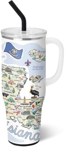 Swig Life 40oz Mega Mug, 40oz Tumbler with Handle and Straw, Extra Large Insulated Tumblers, Cup Holder Friendly Travel Mug (Louisiana)