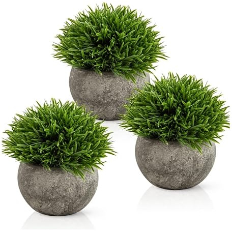 PASCH® 3er Set Kunstpflanzen wie echt (13cm) in Naturfasertöpfen | Dekoration Wohnzimmer, Küche, Schlafzimmer, Flur, Tisch, Fensterbank, Büro, Bad Deko | Kunstpflanzen im Topf