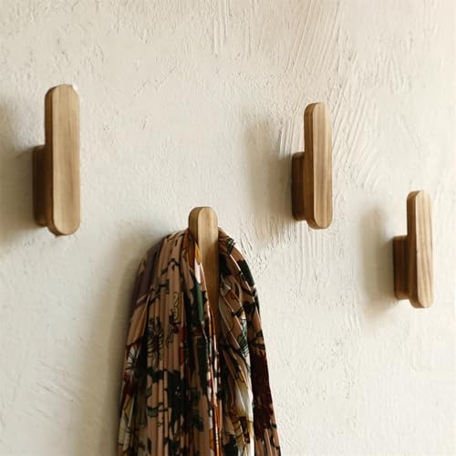 Kouoybt 4PCS Wooden Coat Hooks Wall Mounted, Hat Hooks for Wall, Multifunctional Hangers for Clothes, Entryway Racks for Coats, Hats, Bags, Keys, Towels (Style A)