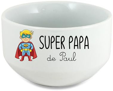 Bol Céramique 600ml Super Papa avec Dessin Super-Héros et Prénom(s) des Enfants – Cadeau Fête des Pères Personnalisé – Bol Humour Papa