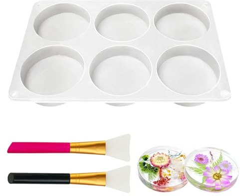 3-Piece Resin Mould, Silicone Moulds Set for DIY Craft, Includes 6-Cavity Silicone Mould and Dual-Color Tool Brushes, Ideal for Resin Casting and Creative Decorations