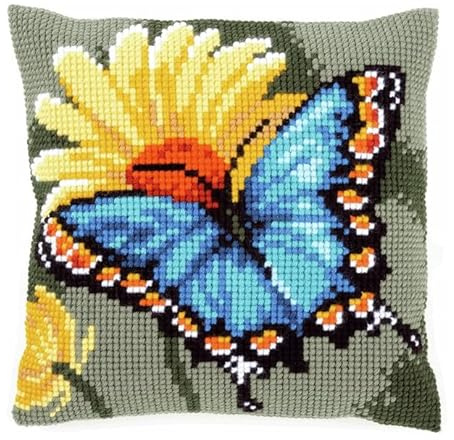 Diy-Stick-Kissenbezug-Set Für Anfänger, Chrysantheme, Schmetterling 45X45Cm Diy-Kissenbezug, Kreuzstich-Set Mit Blumenmuster Für Erwachsene, Dekorativer Blumen Kissenbezug, Nähzubehör Für Heimdekorat