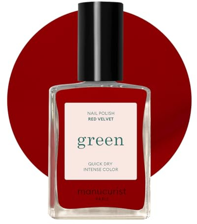 Manucurist Green Red Velvet Deep Red Natural Nail Polish | Long lasting nail polish and Quick dry nail varnish with classic manicure effect. Vegan, 9-free, plant-based, 15 ml