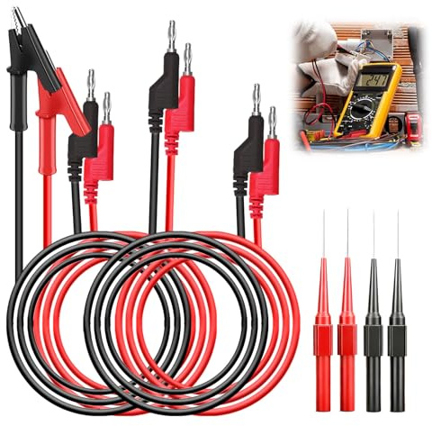 6 Stück Multimeter Messleitungen Set mit Krokodilklemmen, isolierte 4mm Bananenstecker Messleitungen und Prüfsonden für Digital-Multimeter,für elektrische Tests und Prüfungen