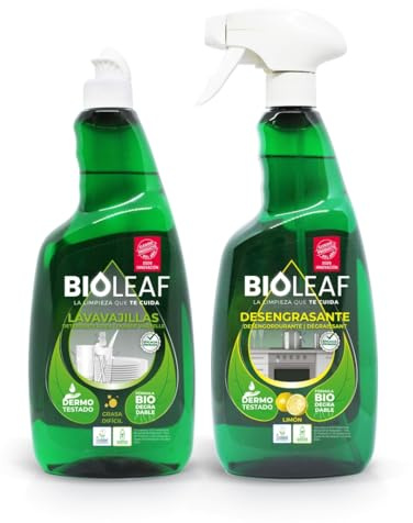 BIOLEAF® – Lavavajillas+ Desengrasante Cocina Pack 2×750 ml | Limpieza Potente Antigrasa y Vajilla Reluciente | Fórmula Biodegradable con Esencia Limón | Dermatológicamente Testado| 100% MADE IN SPAIN
