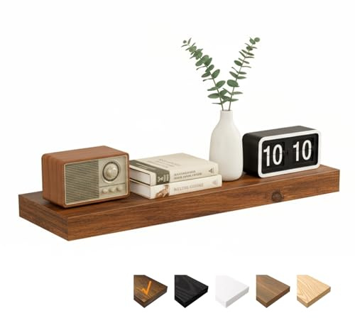 RICHER HOUSE Braun Wandregale, 80 x 23,5 x 3,8 cm Wandboard MDF Holz | Holzregal Wand mit unsichtbaren Halterungen, Schweberegal für Schlafzimmer, Wohnzimmer, Badezimmer, Küche, Waschküche, Büro