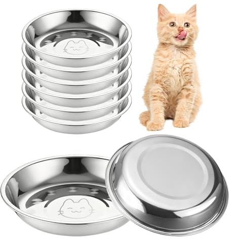 8 Pcs Stainless Steel Cat Bowls, Whisker Fatigue Relief Food Water Dishes | Stainless Steel, Shallow Metal Cat Dishes for Kitten Puppy Small Dog Rabbit Hamster Guinea Pig