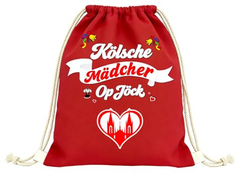 KERYBW Karneval Köln Turnbeutel Rucksack, Karneval Köln Rot Weiss Tasche mit Kölsche Mädcher op Jöck Herz Wahrzeichen für Fasching Kostüm
