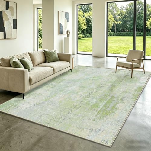 WUTONG Teppich Wohnzimmer Grün 160x230 cm, Vintage Teppich Schlafzimmer | Abstrakte Waschbarer Rutschfest,Weich Kurzflor Teppiche OEKO-TEX für Kinderzimmer,Esszimmer,Jugendzimmer,Büro