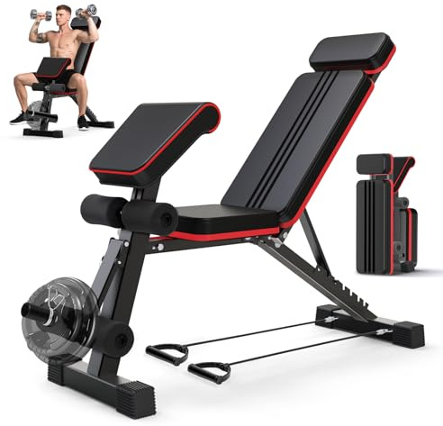 SOFTHOM Hantelbank Klappbare Verstellbare für zuhause | Fitnessbank mit Widerstandsband&21 Verstellstufen, Bis 400KG, Trainingsbank, Bauchbank/Sit Up Bank/Rückentrainer