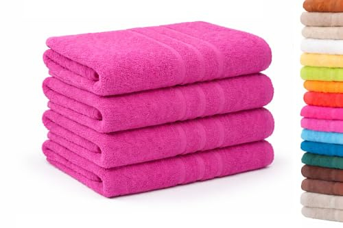 Pet-Jos 4er Pack Handtuch oder Badetuch, 100% Baumwollhandtuch 50 * 100 cm / 140 * 70 Towels, Komfortables Gefühl, hoch saugfähig, perfekt für Paare und Familien (Rosa, 100x50)