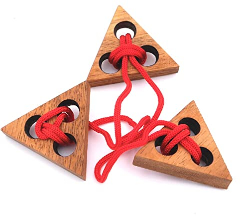 ROMBOL Triangelpuzzle, EIN Seilpuzzle, Holzspiel, Denkspiel, Knobelspiel, Geduldspiel aus Holz