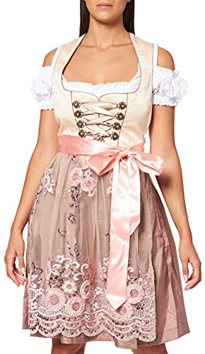 Fuchs Trachtenmoden Damen Kleid, Mehrfarbig (Champagner/Rose), 36