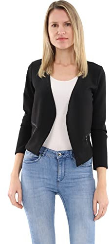 Malito - Damen Blazer Langarm - unifarbener Jerseyblazer - Kurze Basic Jacke - Sweatblazer mit Reißverschluss - Tasche - tailliertes Sakko 6040 (Schwarz | Größe M)