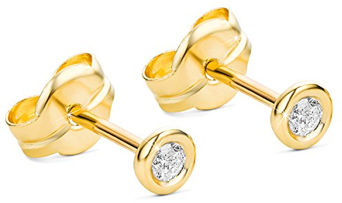 Orovi Schmuck Damen 0.10 CT Diamant runde Solitärohrstecker mit 2 natürlichen Diamanten im Brillantschliff in einer Zargen Fassung Zeitlose klassische Ohrringe aus Gelbgold 9 Karat / 375 Gold