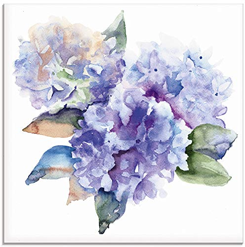 ARTland Glasbilder Wandbild Glas Bild einteilig 20x20 cm Quadratisch Natur Blumen Blüten Hortensien Aquarell Gemälde Landhaus T1DS