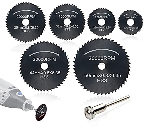 7Pcs HSS Rotary Tool Saw Blades, (Nitriding Steel) Mini Circular Saw Blade Set, Wood Cutting Discs, Mini Drill with (3.175mm) 1/8 Extension Rod for Dremel Drills Rotary Tools by AniSqui