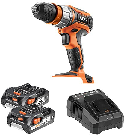 Perceuse Compact 18 Volts, 50Nm, 2 batteries 2,0Ah, chargeur, coffret, mandrin amovible, Cap. Bois/métal/béton : 45/13/14